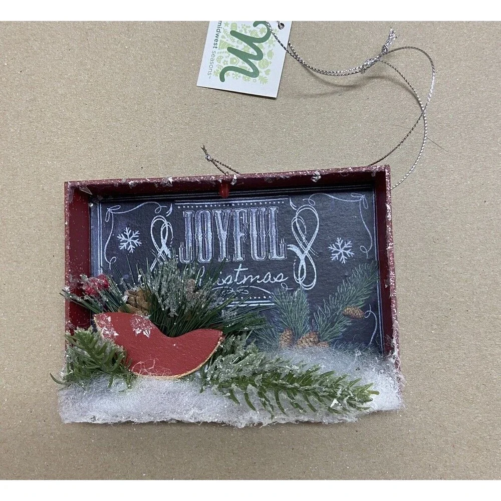 Midwest Seasons Joyful Christmas Sleigh Red Shadowbox Hanging Christmas Ornametn